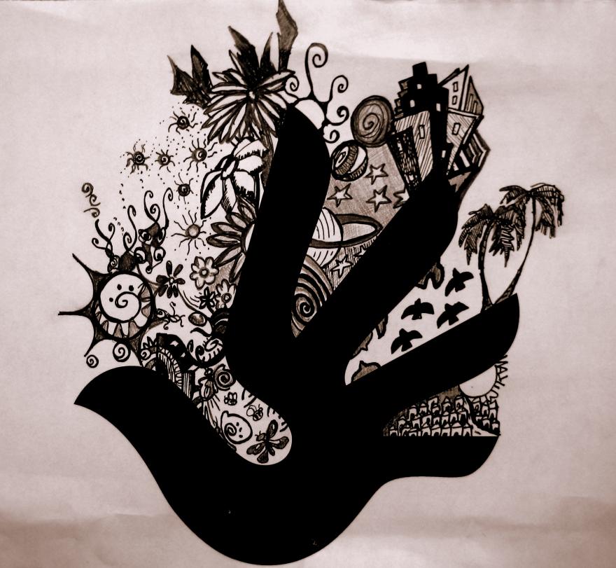 Human rights logo with Mikan Doodles